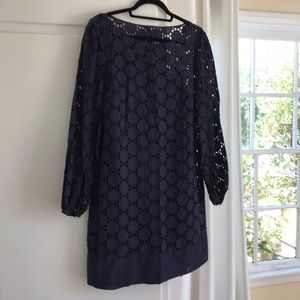 Laundry Navy Eyelet Dress with Bell Sleeves